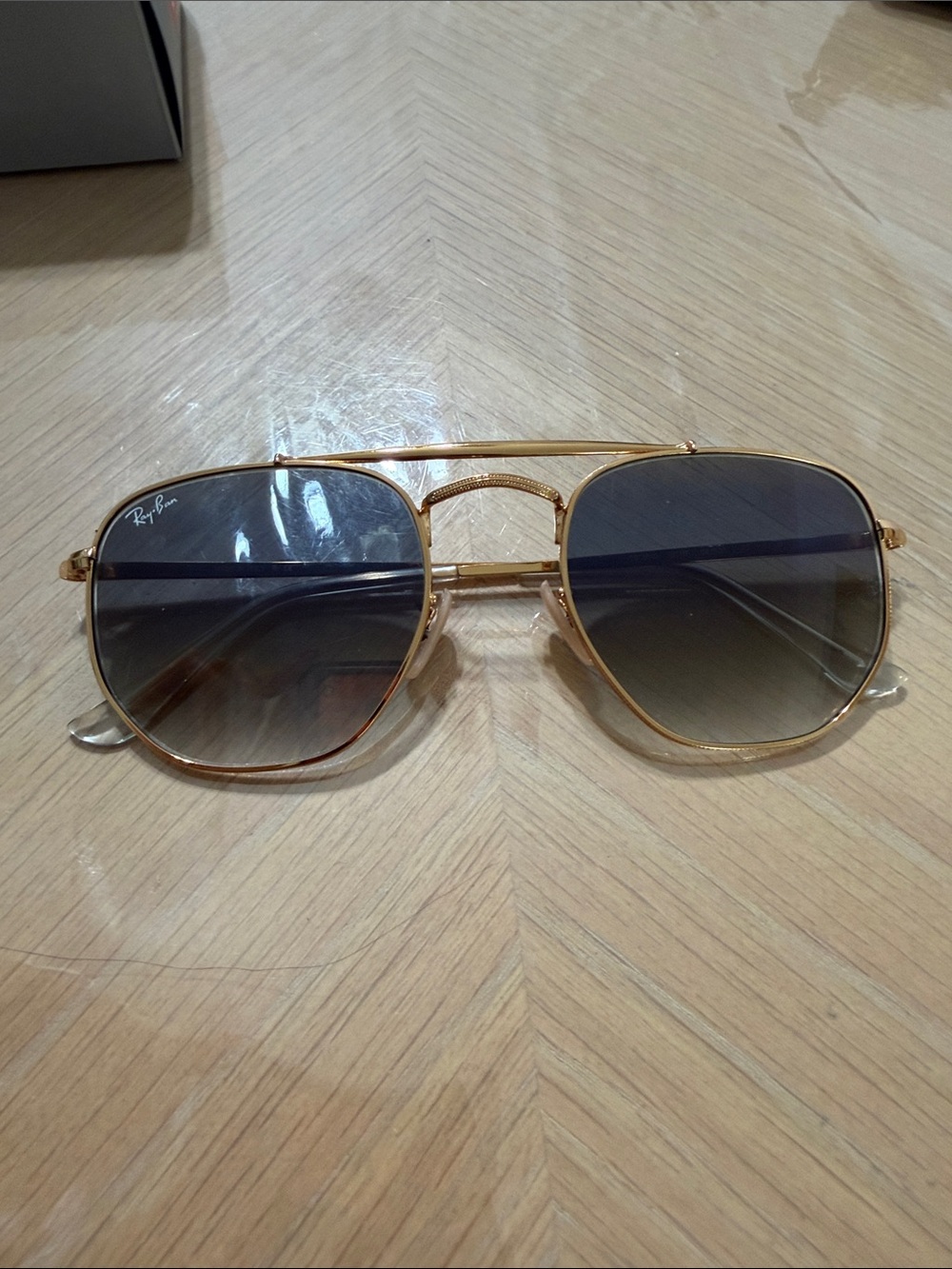 Ray-Ban Gold Frame Sunglasses with Gradient Gray-to-Brown Lenses